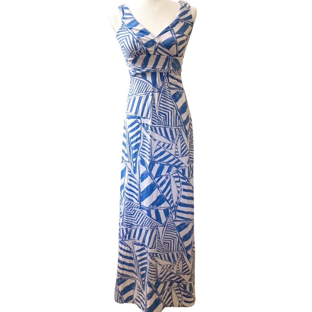 Lilly Pulitzer Maxi Dress Womens XS Blue White‎ Sailboat Print Preppy Coastal